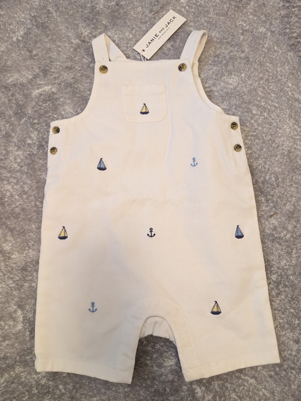 Janie and Jack Embroidered Sailboat Nautical White Cotton Romper 12-18 Mo